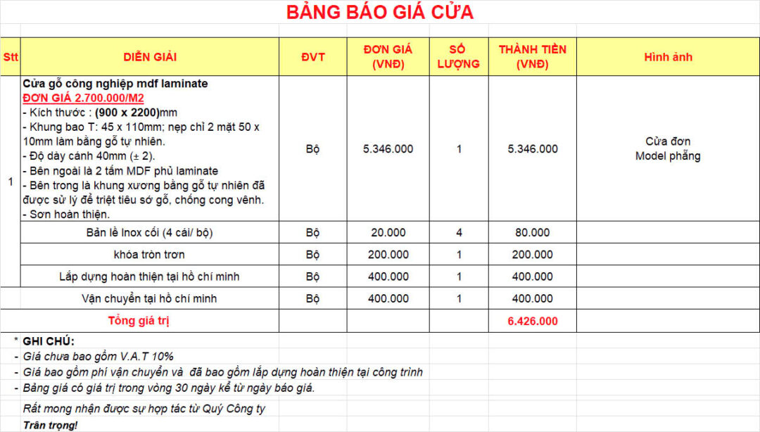 Báo giá cửa MDF LAMINATE