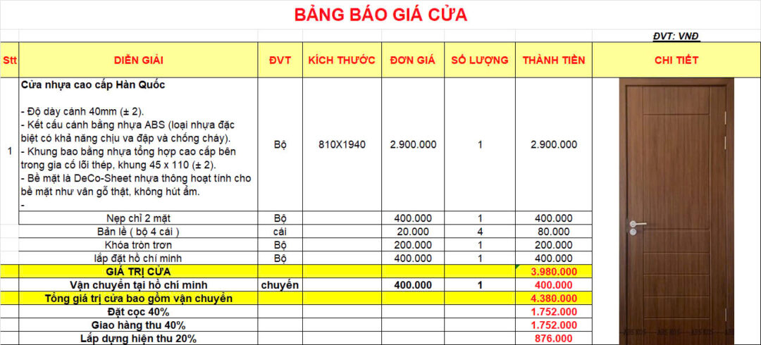 Giá cửa nhựa gỗ ABS Hàn Quốc tại TP Thủ Đức